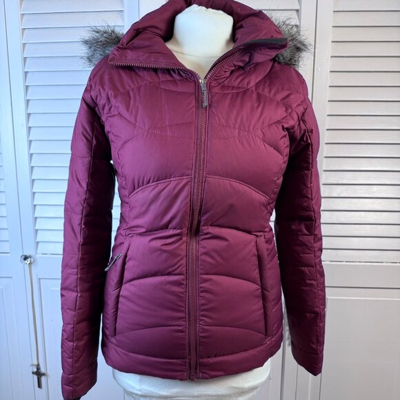 COLUMBIA WOMENS MEDIUM DOWN PUFFER COAT FAUX FUR HOOD WINTER SNOW SKI GORPCORE - Picture 1 of 10